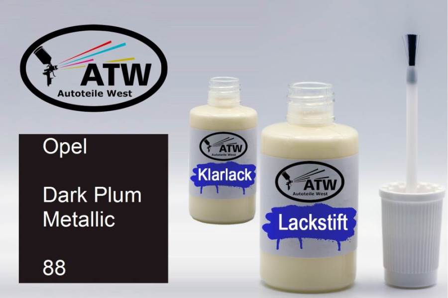 Opel, Dark Plum Metallic, 088: 20ml Lackstift + 20ml Klarlack - Set, von ATW Autoteile West.